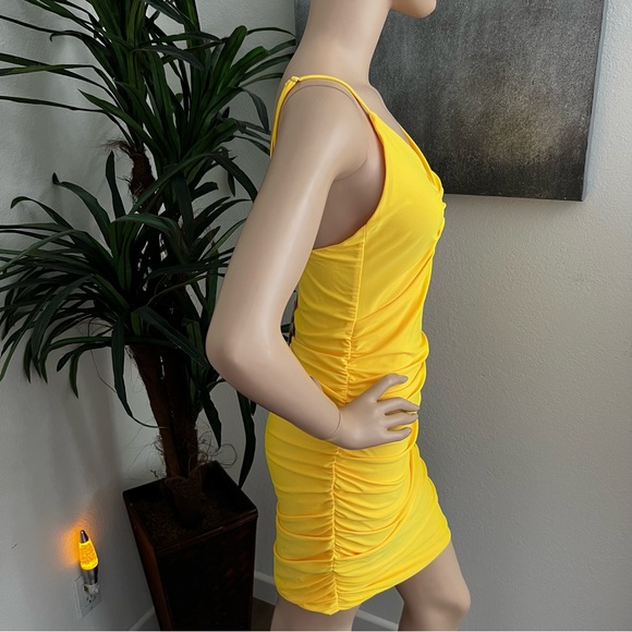 Tiger Mist Bright Yellow Ruched Summer Party Dress - Picture 2 of 7